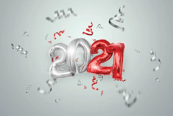 Ευτυχισμένο Νέο Έτος Επιγραφή 2021 Μπαλόνια Ένα Ελαφρύ Υπόβαθρο Δημιουργικό — Φωτογραφία Αρχείου