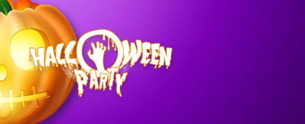 Banner Halloween Realistic Pumpkin Purple Background Horizontal Flyer Header Website — Stock Photo, Image