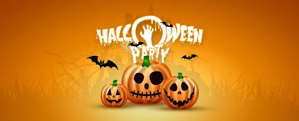 Feliz Halloween Banner Imagen Realista Una Calabaza Naranja Sobre Fondo —  Fotos de Stock