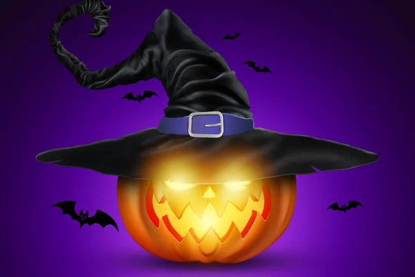 Fundo Criativo Halloween Imagem Realista Uma Abóbora Fundo Roxo Jack — Fotografia de Stock