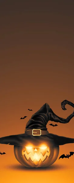Glad Halloween Banner Realistisk Bild Orange Pumpa Skrämmande Jack Vertikalt — Stockfoto