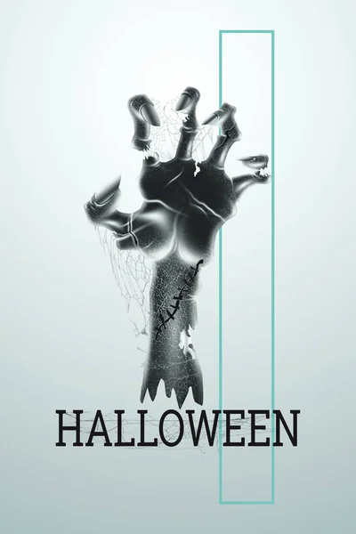 Kreatív Halloween Banner Halloween Betűk Zombi Kéz Egy Könnyű Háttér — Stock Fotó