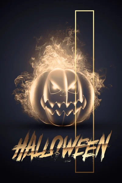 Kreativa Halloweenbanderollen Inskriptionen Halloween Och Den Onda Pumpa Mörk Bakgrund — Stockfoto