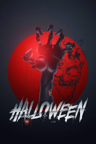 Banner Creativo Halloween Letras Halloween Zombi Mano Sobre Fondo Oscuro —  Fotos de Stock