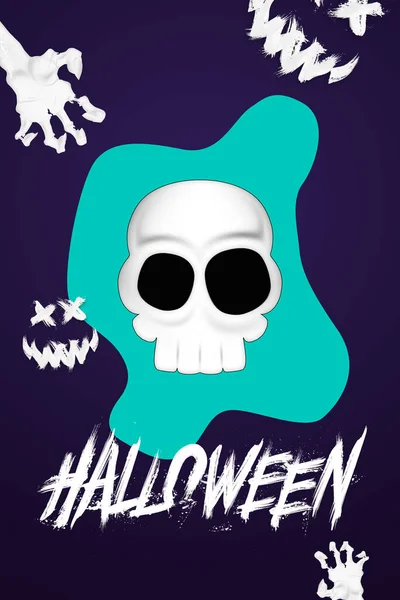 Kreativa Halloweenbanderollen Inskriptionen Halloween Och Skallen Mörk Bakgrund Vertikalt Flygblad — Stockfoto