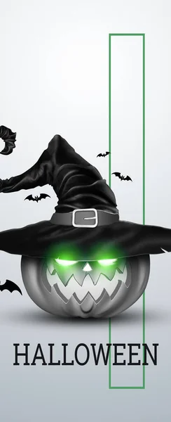 Creatieve Halloween Vlag Pompoen Een Heksenhoed Een Lichte Achtergrond Enge — Stockfoto