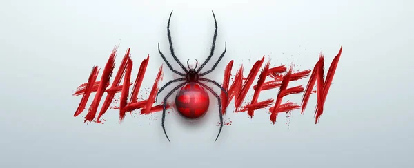 Banner Halloween Nápis Halloween Červeně Bílém Pozadí Krev Pavouk Vodorovný — Stock fotografie