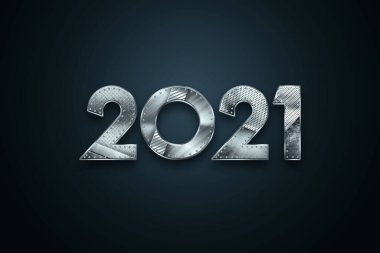 Noel arkaplanda 2021 yazılıydı. Arka planda metal numaralar vardı. Yeni yıl ilanı, satışlar, fotokopi alanı. 3B illüstrasyon, 3B canlandırma