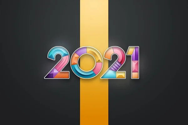 Sfondo Natalizio Iscrizione 2021 Numeri Multicolori Sfondo Scuro Volantino Capodanno — Foto Stock