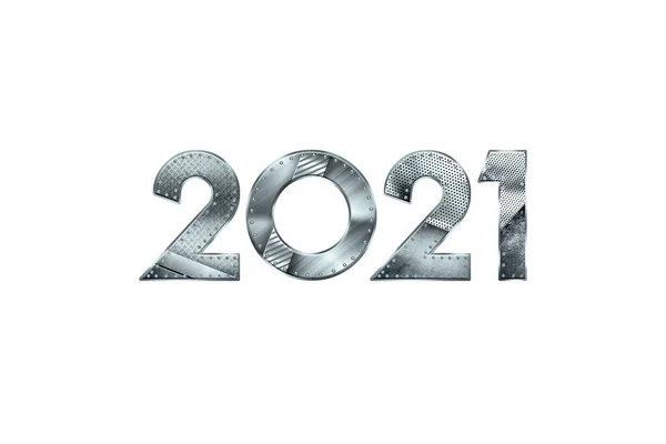 Дизайн 2021 Року Новорічний Флаєр 2021 Року Металевими Номерами Ізольовані — стокове фото