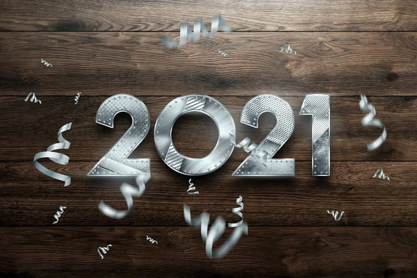 Kreatywny Luksusowy Design 2021 Ulotka Noworoczna Napis 2021 Metalowymi Numerami — Zdjęcie stockowe