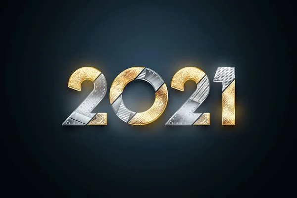 Різдвяний Фон Написом 2021 Року Металевих Золотих Номерах Темному Тлі — стокове фото