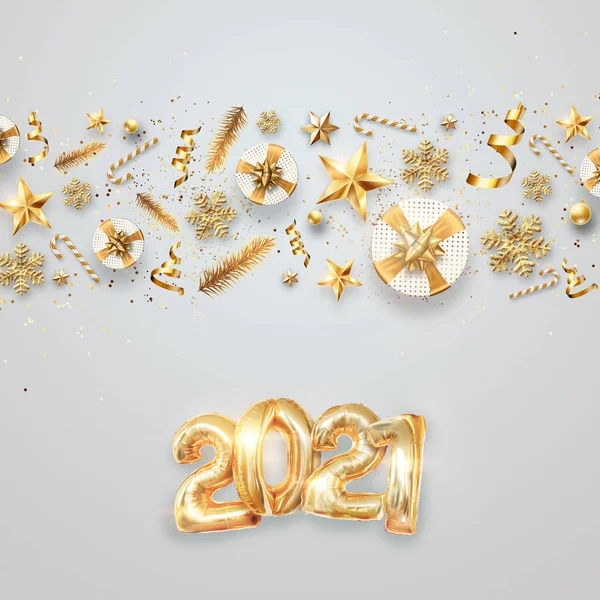 Різдвяний Фон Напис 2021 Року Золотими Кульками Темному Тлі Новорічні — стокове фото