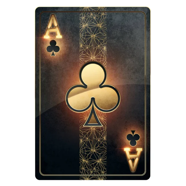 Black Gold Playing Card Poker Ace Clubs Isolated White Background — Stock Photo, Image