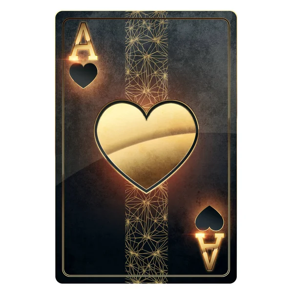 Black Gold Playing Card Poker Ace Spades Isolated White Background — Stock Photo, Image