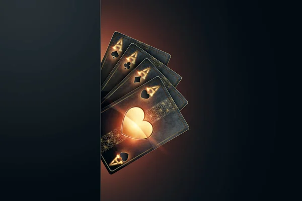 Zwart Goud Speelkaarten Voor Poker Vier Azen Een Donkere Achtergrond — Stockfoto