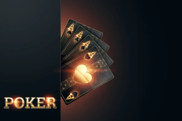 Yaratıcı Poker Şablonu Altın Kartlar Koyu Arkaplanda Altın Harflerle Yazılı — Stok fotoğraf