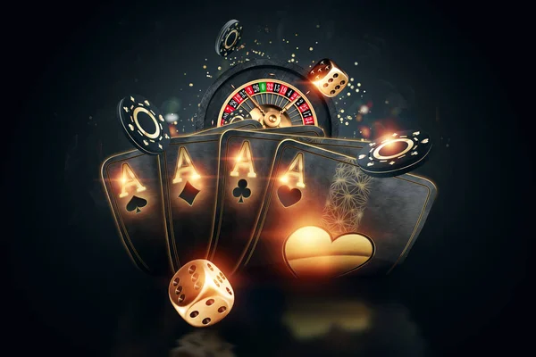Tvůrčí Poker Šablona Pozadí Design Zlatými Hracími Kartami Poker Žetony — Stock fotografie