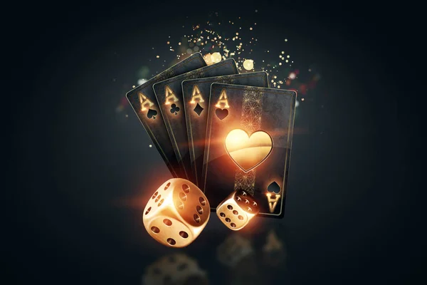 Kreative Poker Vorlage Hintergrunddesign Mit Goldenen Spielkarten Und Pokerchips Auf — Stockfoto