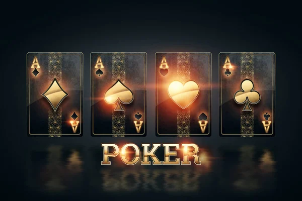 Tvůrčí Poker Šablona Zlaté Karty Nápis Zlatých Písmen Poker Tmavém — Stock fotografie