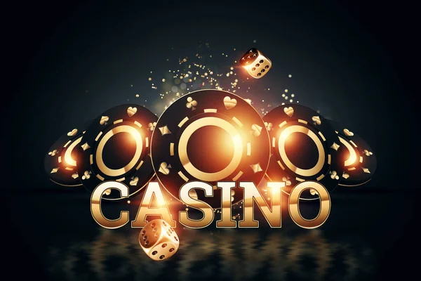 Creatieve Casino Achtergrond Inscriptie Casino Gouden Letters Spelen Chips Een — Stockfoto