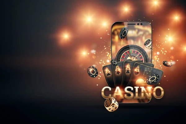 Fundo Criativo Casino Online Smartphone Com Cartas Baralho Roleta Fichas — Fotografia de Stock