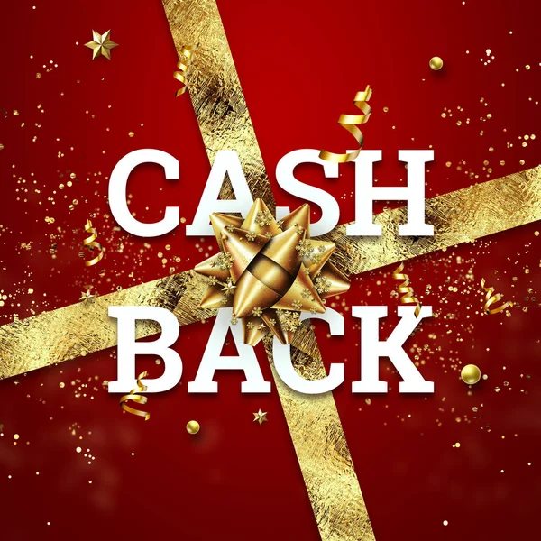 Επιγραφή Cashback Κόκκινο Φόντο Δώρο Χρυσό Τόξο Online Μεταφορά Χρημάτων — Φωτογραφία Αρχείου