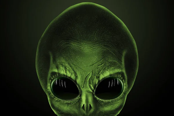 黒の大きなガラスの目をした緑の頭をしたエイリアン Ufoの概念 エイリアン 地球外文明との接触 3Dイラスト 3Dレンダリング — ストック写真