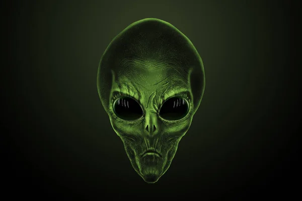 Extraterrestre Cabeza Verde Con Grandes Ojos Cristal Negro Concepto Ovni — Foto de Stock