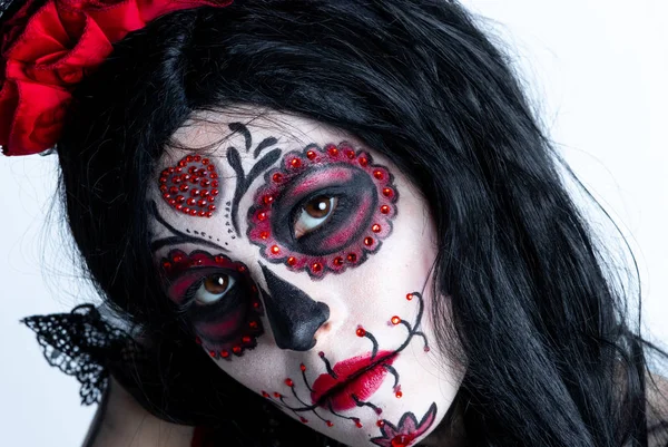 Maquillaje Modelo Con Tema Día Mexicano Los Muertos Una Sesión Fotos de stock libres de derechos