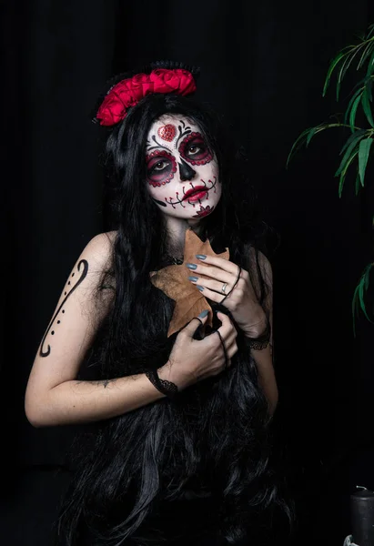 化妆模型与主题墨西哥死亡日在马德里 西班牙的研究会议 — 图库照片
