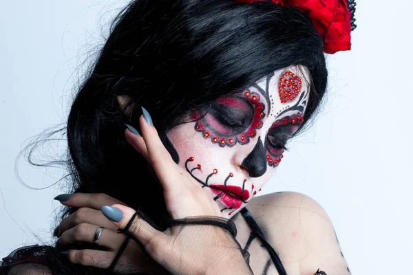 Modello Make Con Tema Mexican Day Dead Una Sessione Studio — Foto Stock