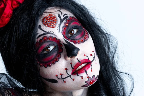 Maquillaje Modelo Con Tema Día Mexicano Los Muertos Una Sesión Imagen de stock