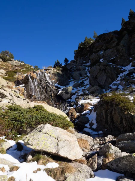 Photographie Paysage Montagneux Enneigé Par Une Journée Ensoleillée Andorre — Photo