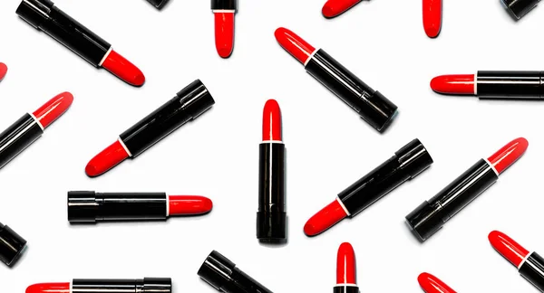 Set Van Rode Lippenstiften Geïsoleerd Witte Kleur Achtergrond Kleurrijke Tonen — Stockfoto