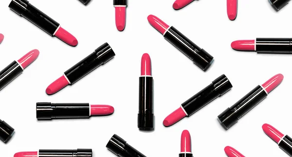 Set Van Rode Lippenstiften Geïsoleerd Witte Kleur Achtergrond Kleurrijke Tonen — Stockfoto