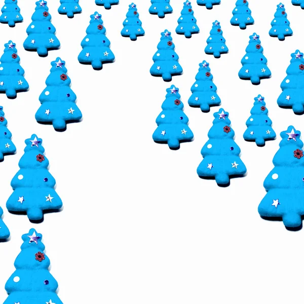 Conjunto Árboles Navidad Azules Aislados Sobre Fondo Color Blanco Adorno —  Fotos de Stock