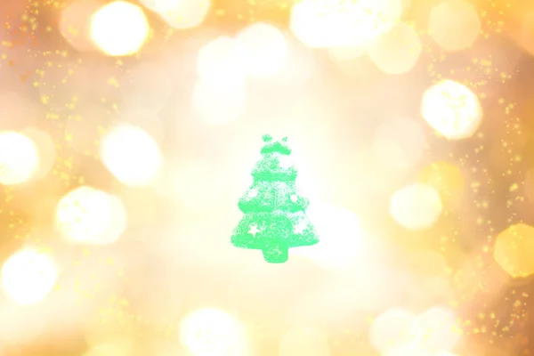 Green Christma Tree Outline White Yellow Gold Black Color Background — Stock Photo, Image