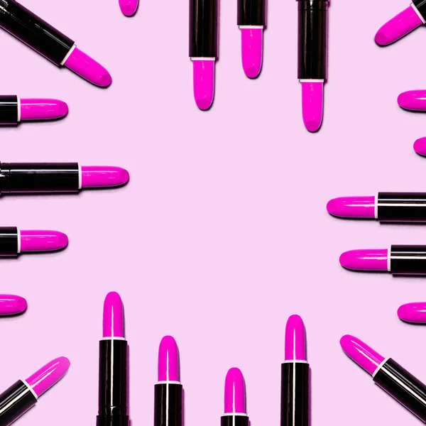 Set Roze Lippenstift Geïsoleerd Roze Kleur Achtergrond Kleurrijke Tonen Lippenstift — Stockfoto