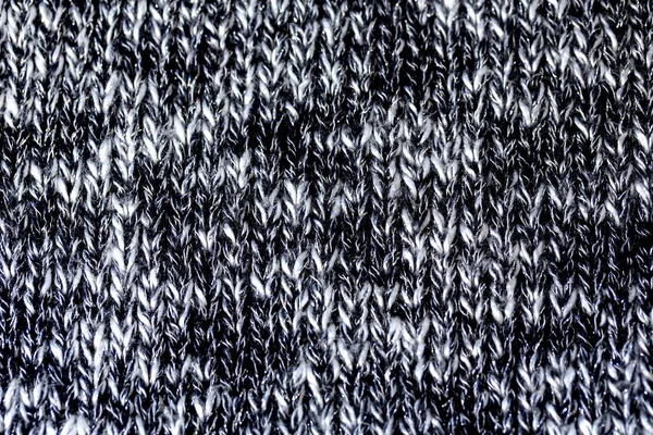 Textura de lã de fios preto e branco feita de algodão ou lã. close-up . — Fotografia de Stock