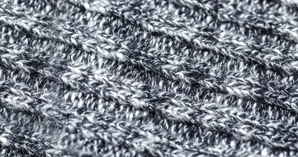 Textura de lã de fios preto e branco feita de algodão ou lã. close-up . — Fotografia de Stock