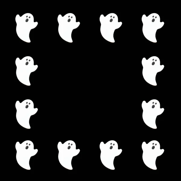 Set of white ghosts isolated on black color background. Halloween ornament is colorful Tones. — Stock Photo, Image