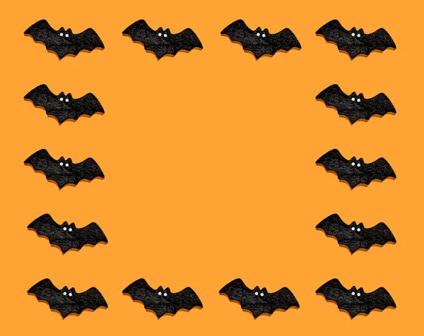 Set Black Bats Isolated Orange Color Background Halloween Ornament Colorful — Stock Photo, Image