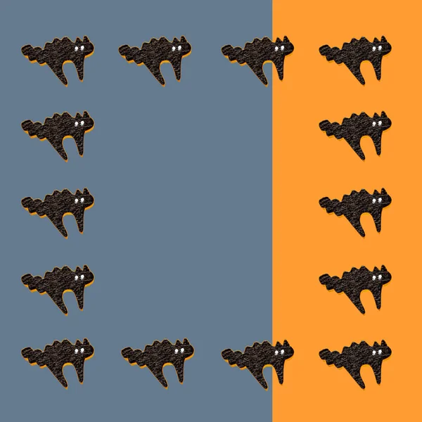 배경을 검은색 고양이 세트가 오렌지색으로 분리되어 할로윈 장식은 색상이다 Flat — 스톡 사진