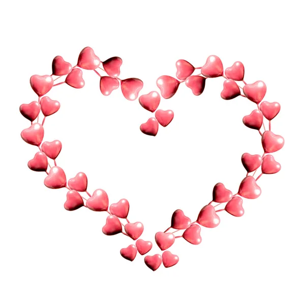 Set of big heart made of pink hearts isolated on white background and copy space. Valentine\'s Day or mother\'s day ornament is colorful Tones.Flat lay.