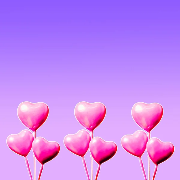 一组粉红色的心隔离在紫色的背景和复制的空间 情人节或母亲节的装饰品是五彩缤纷的 — 图库照片