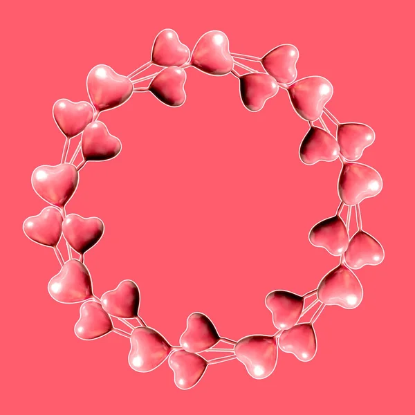 Set Circle Made Pink Hearts Isolated Pink Background Copy Space — Stock Photo, Image