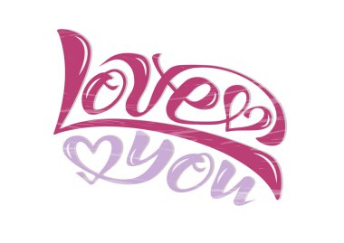 Güzel el yazısı metin kalpleri ile seviyorum. Vektör kartpostal, logo, tebrikler, afiş, yazdırma için dokulu arka plan, tatil, Sevgililer günü