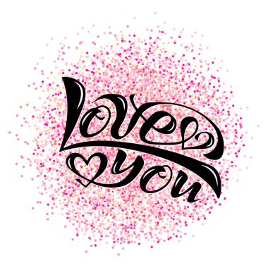 Güzel el yazısı metin kalpleri ile seviyorum. Vektör kartpostal, logo, tebrikler, afiş, yazdırma için dokulu arka plan, tatil, Sevgililer günü