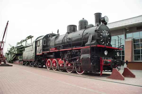 Locomotiva Vapore Retrò Nera Con Ruote Rosse — Foto Stock